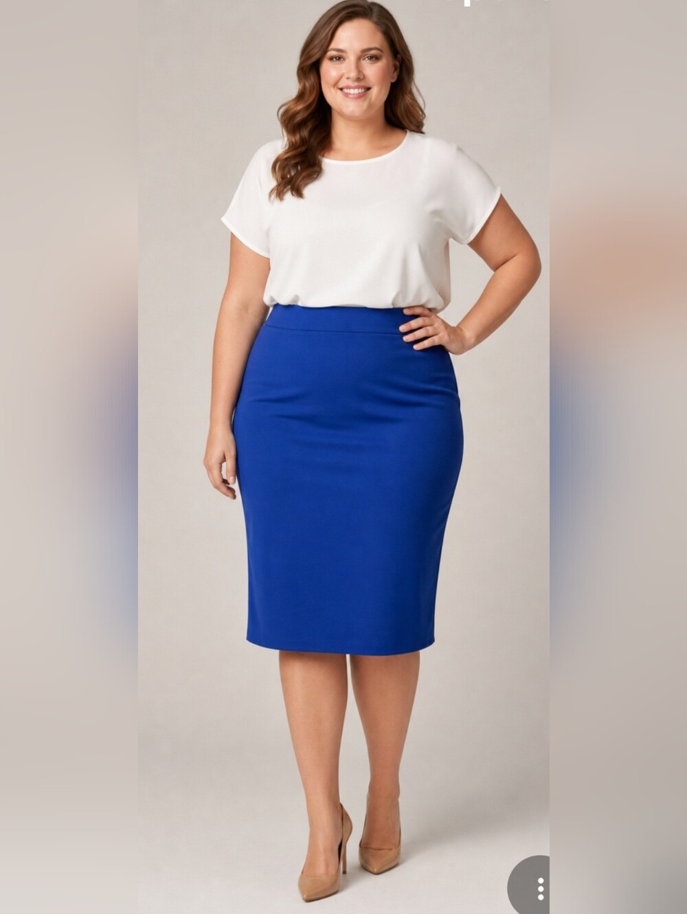 ELOQUII Plus Size 28 Royal Blue Pencil Midi Skirt Pull On Stretch Work Church